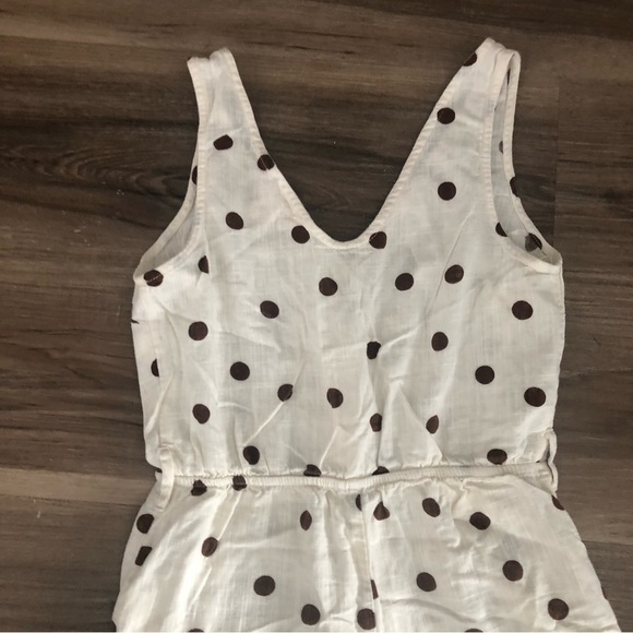 Monteau Lenin Blend Cream Brown Polkadot Jumpsuit Womem Size Xsmall - Picture 7 of 8